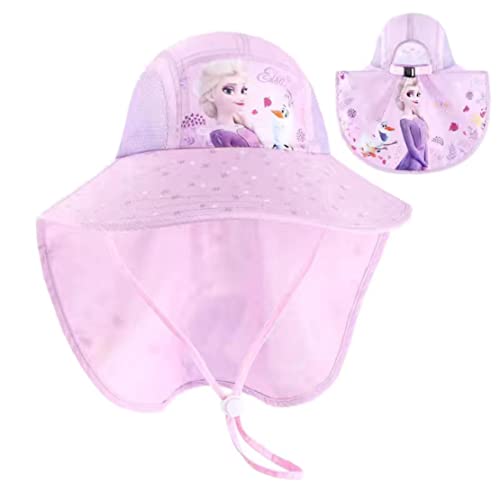 Fancyland ELSA Kinder Sonnenhut Mädchen Anna und ELSA UV Schutz Verstellbare breite Krempe Sommerhut mit Nackenschutz Herz Sonnenhut (60105-purple) von Fancyland