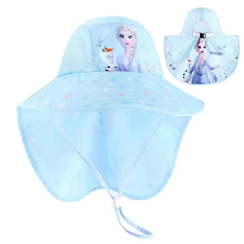 Fancyland ELSA Kinder Sonnenhut Mädchen Anna und ELSA UV Schutz Verstellbare breite Krempe Sommerhut mit Nackenschutz Herz Sonnenhut (60106-blue) von Fancyland