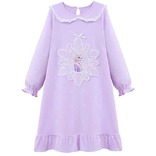 Fancyland ELSA Mädchen Nachthemd Kinder Frozen 2 Schlafanzug Nachtkleider Langarm Eiskönigin 2 Prinzessin Eisprinzessin (Lila, 120) von Fancyland