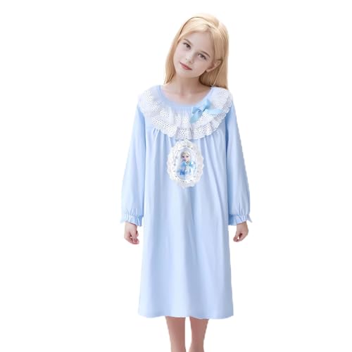 Fancyland ELSA Mädchen Nachthemden Kinder Frozen 2 Schlafanzug Nachtwäsche Langarm Eiskönigin 2 Prinzessin Eisprinzessin (Blau Kleid, 140) von Fancyland