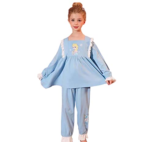 ELSA Mädchen Nachthemden Kinder Frozen 2 Schlafanzug Nachtwäsche Langarm Eiskönigin 2 Prinzessin Eisprinzessin (Blau Set, 140) von Fancyland