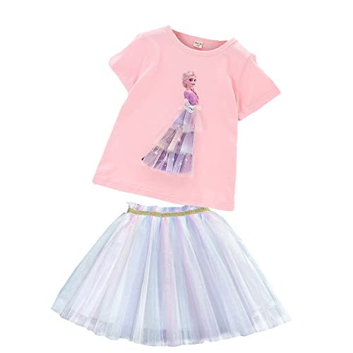 Frozen - Eiskönigin 2 T-Shirt und Rock als Set| Anna und ELSA Kinder| Sommer Pailletten Funkelnd Tutu (as3, numeric, numeric_100, numeric_110, regular, 3D Rosa) von Fancyland