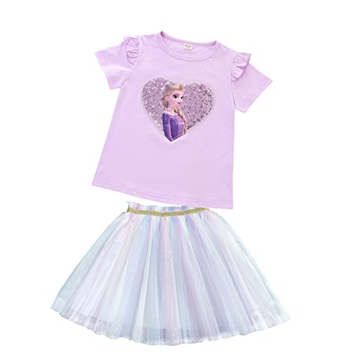 Frozen - Eiskönigin 2 T-Shirt und Rock als Set| Anna und ELSA Kinder| Sommer Pailletten Funkelnd Tutu (as3, numeric, numeric_100, numeric_110, regular, Herz Lila) von Fancyland