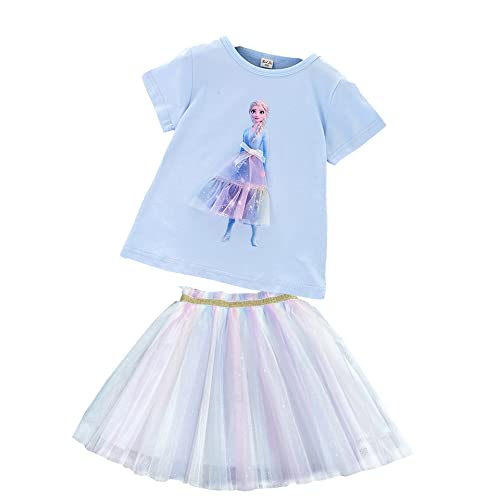 Frozen - Eiskönigin 2 T-Shirt und Rock als Set| Anna und ELSA Kinder| Sommer Pailletten Funkelnd Tutu (as3, numeric, numeric_120, numeric_130, regular, 3D-Blau) von Fancyland