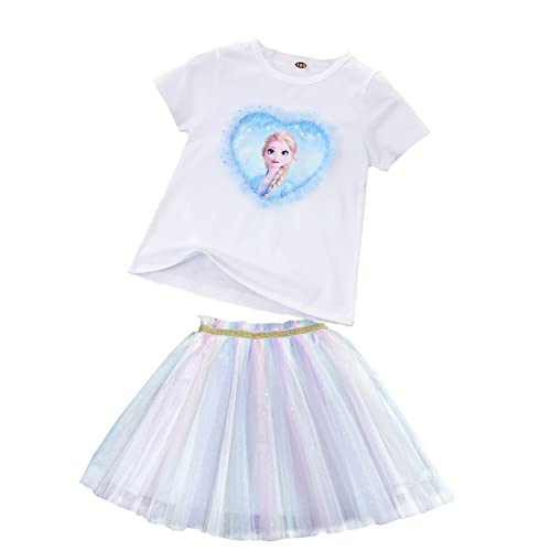 Frozen - Eiskönigin 2 T-Shirt und Rock als Set| Anna und ELSA Kinder| Sommer Pailletten Funkelnd Tutu (as3, numeric, numeric_120, numeric_130, regular, Weiß Blau) von Fancyland