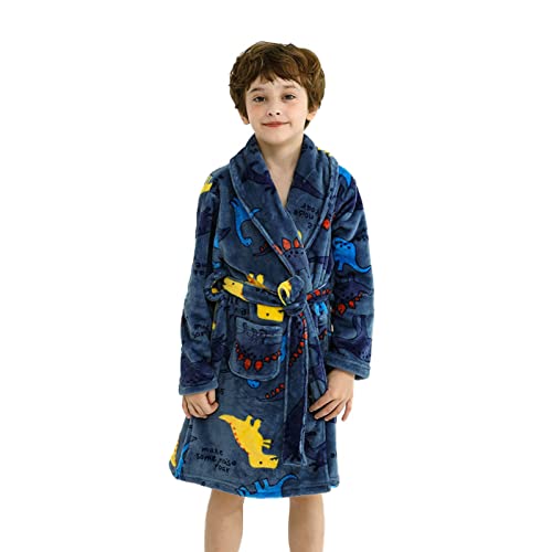 Kinder Bademantel Mit Kapuze Animal Dinosaur Print Nachtwäsche Robe Flanell Schlafanzug für Jungen und Mädchen von Fancyland