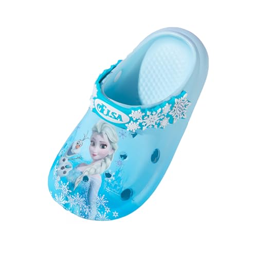 Kinder Clogs ELSA| Hausschuhe Mädchen Gartenschuhe Atmungsaktiv Pantoletten|Sandalen Badeschuhe Eiskönigin 2 (Blau, EU Schuhgrößensystem, Grundschulkind, Damen, Numerisch (von/bis), M, 26, 27) von Fancyland