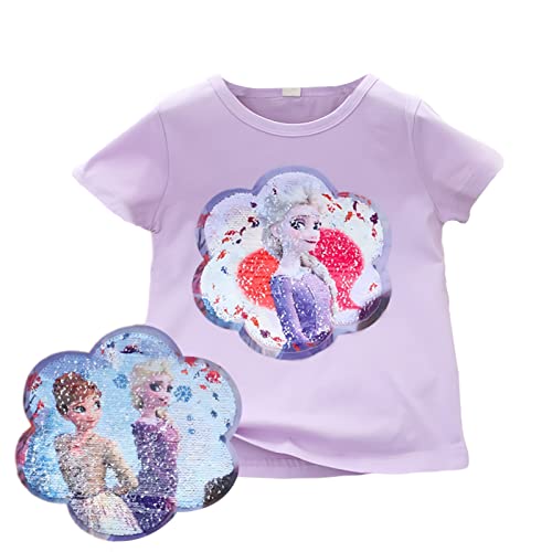 T-Shirt Anna & ELSA Frozen 2 Kinder-Flip Pailletten Baumwolle-Die Eiskönigin Mädchen Kurzarm-Shirt (as3, Numeric, Numeric_100, Regular, Purple) von Fancyland