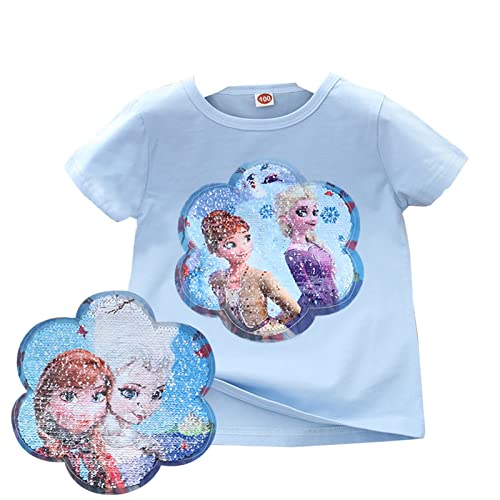 T-Shirt Anna & ELSA Frozen 2 Kinder-Flip Pailletten Baumwolle-Die Eiskönigin Mädchen Kurzarm-Shirt (as3, Numeric, Numeric_110, Regular, Blue) von Fancyland