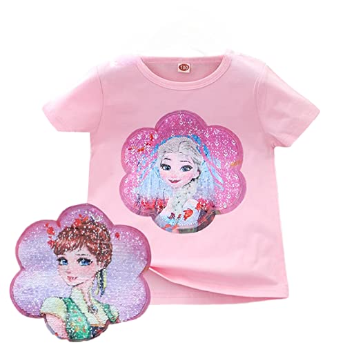 T-Shirt Anna & ELSA Frozen 2 Kinder-Flip Pailletten Baumwolle-Die Eiskönigin Mädchen Kurzarm-Shirt (as3, Numeric, Numeric_110, Regular, pinkpink) von Fancyland