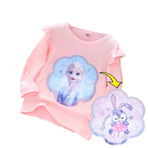 T-Shirt Langärmelig ELSA Frozen II Kinder-Flip Pailletten Baumwolle-Die | Eiskönigin Mädchen Langearm-Shirt |Motivprint Kaninchen (130cm, Rosa) von Fancyland