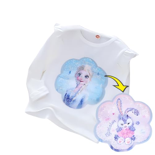 T-Shirt Langärmelig ELSA Frozen II Kinder-Flip Pailletten Baumwolle-Die | Eiskönigin Mädchen Langearm-Shirt |Motivprint Kaninchen (140cm, Weiß) von Fancyland
