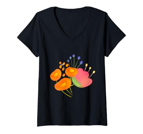 Damen Flower Glow – Leuchtende Blüten in Pastell-Optik fp_5B T-Shirt mit V-Ausschnitt Damen Flower Glow – Leuchtende Blüten in Pastell-Optik fp_5B T-Shirt mit V-Ausschnitt von Fandapops