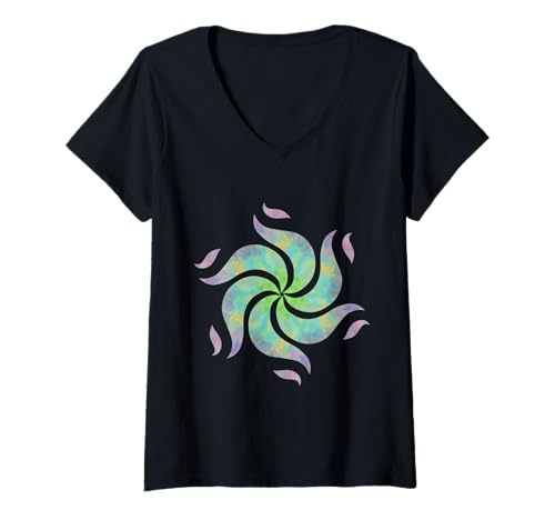 Damen Ocean Whirl – Spiralmuster sommerliche Leichtigkeit fp_4A T-Shirt mit V-Ausschnitt Damen Ocean Whirl – Spiralmuster sommerliche Leichtigkeit fp_4A T-Shirt mit V-Ausschnitt von Fandapops