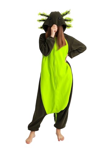 Axolotl Onesie,Damen Herren Erwachsene Schlafanzug Fasching Tierkostüm Costume Karneval Kostüm Ganzkörper Jumpsuit Cosplay Adult Carnival Sleepwear Halloween Pyjamas von Fandecie