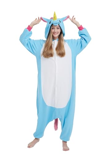 Einhorn Onesie Damen,Herren Onesie Erwachsene Schlafanzug Fasching Tierkostüm Costume Karneval Kostüm Ganzkörper Jumpsuit Cosplay Carnival Halloween Pyjamas von Fandecie