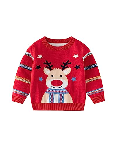 Fandecie Kinder Weihnachtspullover Jungen Mädchen Warme Weihnachten Sweatshirts Rentier Pullover Baumwolle Langarm Top 2-6 Jahre von Fandecie