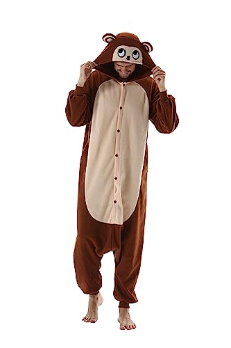 Fandecie Tiere Onesie Erwachsene Unisex Jumpsuit Karneval Kostüm Halloween Pyjamas Cosplay Neuheit Schlafanzug,Braun AFFE von Fandecie