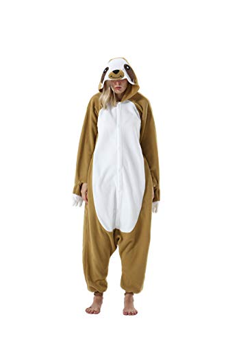 Fandecie Tiere Onesie Erwachsene Unisex Jumpsuit Karneval Kostüm Halloween Pyjamas Cosplay Neuheit Schlafanzug,Faultier von Fandecie