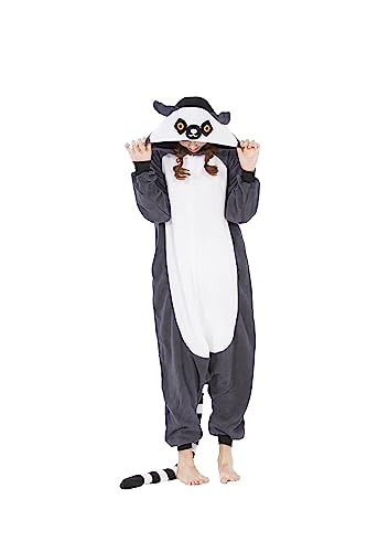 Fandecie Tiere Onesie Erwachsene Unisex Jumpsuit Karneval Kostüm Halloween Pyjamas Cosplay Neuheit Schlafanzug,Katta von Fandecie