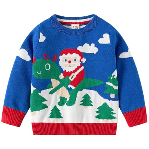 Fandecie Weihnachtspullover Kinder Baumwolle Rundhals Christmas Elch Weihnachtsmann Sweater Mädchen Jungen Sweatshirt Pulli 2-7 Jahre von Fandecie