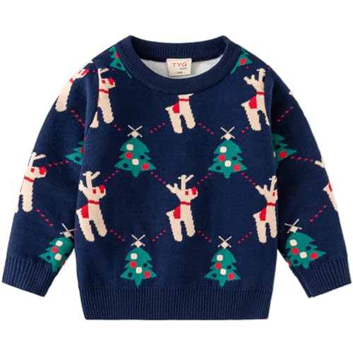 Fandecie Weihnachtspullover Kinder Baumwolle Rundhals Christmas Elch Weihnachtsmann Sweater Mädchen Jungen Sweatshirt Pulli 2-7 Jahre von Fandecie