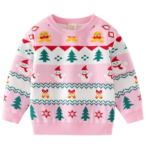 Fandecie Weihnachtspullover Kinder Baumwolle Rundhals Christmas Elch Weihnachtsmann Sweater Mädchen Jungen Sweatshirt Pulli 2-7 Jahre von Fandecie