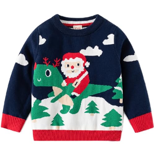 Fandecie Weihnachtspullover Kinder Baumwolle Rundhals Christmas Elch Weihnachtsmann Sweater Mädchen Jungen Sweatshirt Pulli 2-7 Jahre von Fandecie