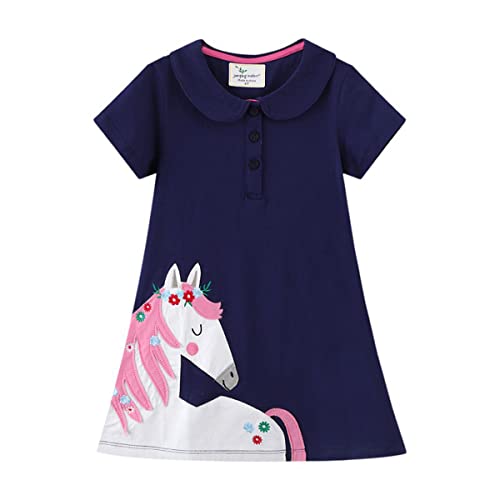 Mädchen Kleid Sommer A-Linie Baumwolle Kurzarm T-Shirt Kleider Casual Mini Kinderkleid 1-7 Jahre von Fandecie