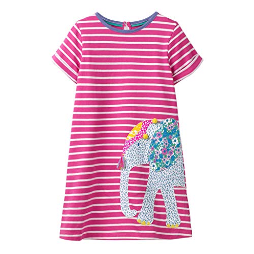 Mädchen Kleid Sommer A-Linie Baumwolle Kurzarm T-Shirt Kleider Casual Mini Kinderkleid 1-7 Jahre von Fandecie