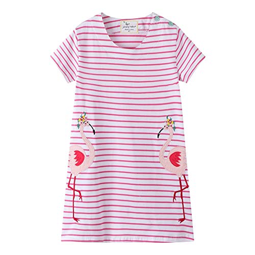 Mädchen Kleid Sommer A-Linie Baumwolle Kurzarm T-Shirt Kleider Casual Mini Kinderkleid 1-7 Jahre von Fandecie