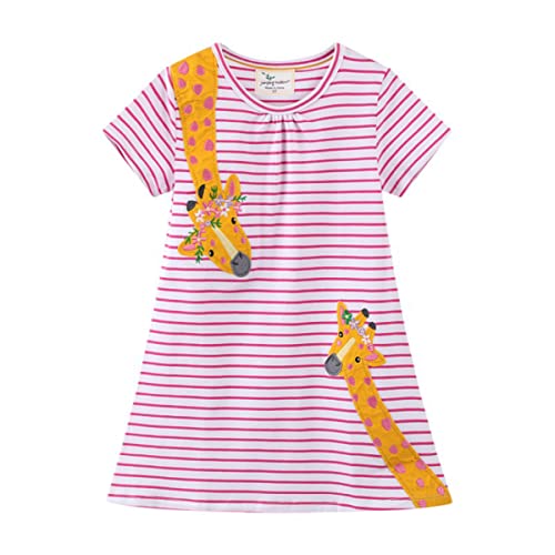 Mädchen Kleid Sommer A-Linie Baumwolle Kurzarm T-Shirt Kleider Casual Mini Kinderkleid 1-7 Jahre von Fandecie