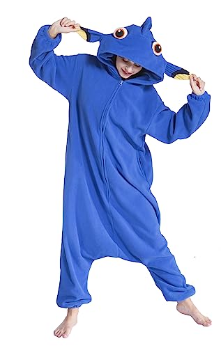 Pyjamas Onesies Cosplay Erwachsene Unisex Damen Herren Tier Pyjama Fasching Halloween Schlafanzug Karneval Einteiler,Blau Fisch von Fandecie