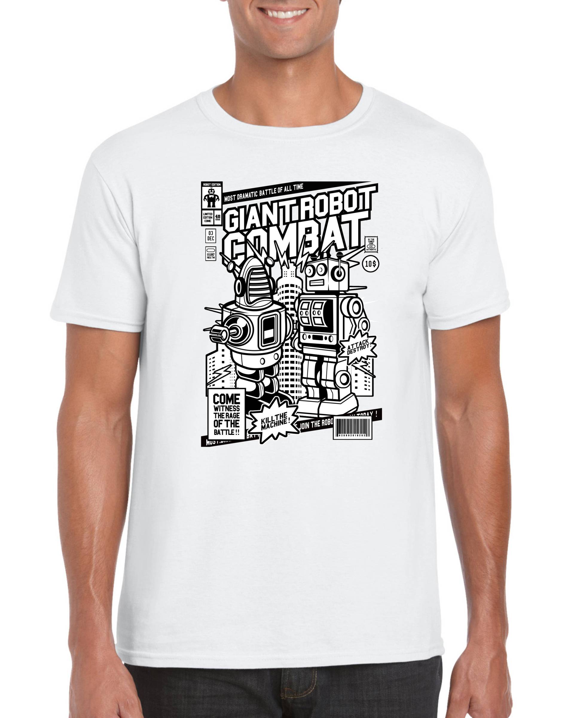 Roboter T-Shirt Comic-Buch-stil Baumwoll-T-Shirt Roboter T-Shirt Comic-Buch-stil Baumwoll-T-Shirt von FandomoniumGaming