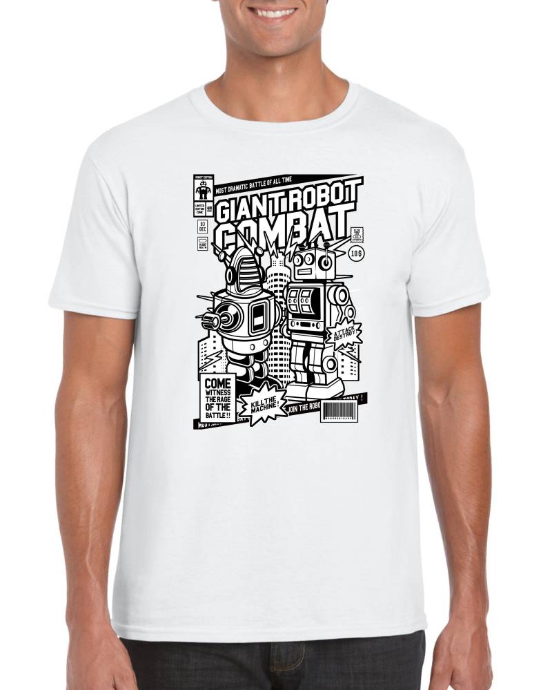 Roboter T-Shirt Comic-Buch-stil Baumwoll-T-Shirt Roboter T-Shirt Comic-Buch-stil Baumwoll-T-Shirt von FandomoniumGaming
