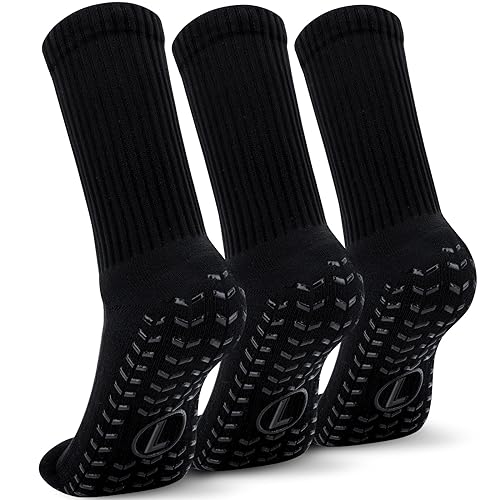 Faneam 3 Paar Grip Fußball Socken Rutschfeste Fußballsocken Sport Socken Anti Rutsch für Herren Damen Grip Athleticsocke für Basketball,Trekking,Radfahren,Laufen,Yoga,Größe 41-46,Schwarz von Faneam