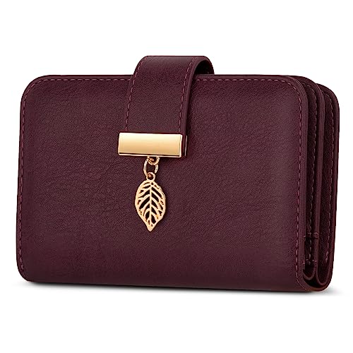 Faneam Geldbörse Damen aus Leder, Portemonnaie Damen Kleine, Geldbeutel mit RFID-Schutz, 14 Kartenfächer, Reißverschluss Münzfach und Tragekette (Burgundisch) von Faneam