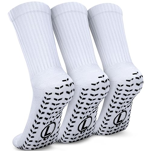 Faneam Grip Fußball Socken Rutschfeste für Herren Damen Größe 41-46 Sport Socken Anti Rutsch 3 Paar Fußballsocken Grip Athleticsocke für Basketball, Radfahren, Laufen, Yoga, Weiß von Faneam