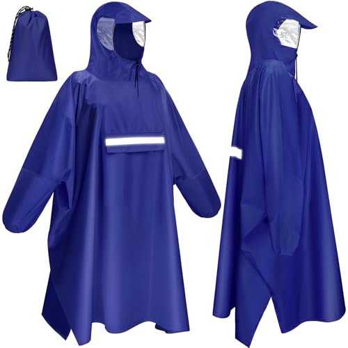 Faneam Regenponcho Herren Damen Wasserdichter Regenponcho für Fahrrad Wiederverwendbar Regen Poncho mit Reflektierenden Streifen Leichtes Regencape für Radfahren, Wandern, Angeln(Blau) von Faneam