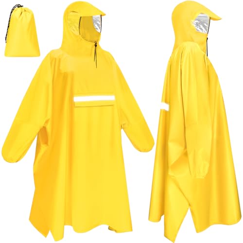Faneam Regenponcho Herren Damen Wasserdichter Regenponcho für Fahrrad Wiederverwendbar Regen Poncho mit Reflektierenden Streifen Leichtes Regencape für Radfahren, Wandern, Angeln(Gelb) von Faneam