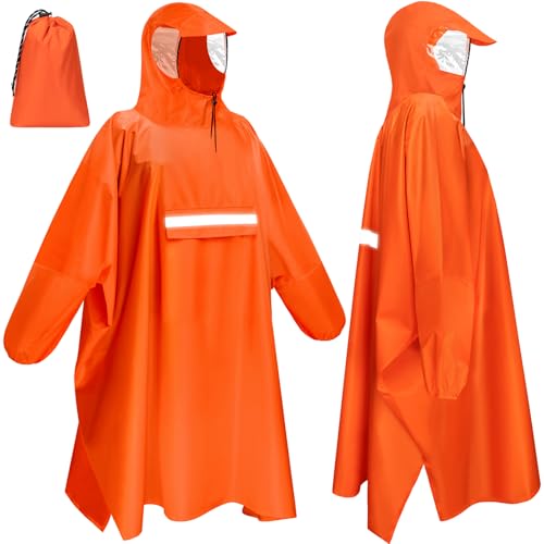 Faneam Regenponcho Herren Damen Wasserdichter Regenponcho für Fahrrad Wiederverwendbar Regen Poncho mit Reflektierenden Streifen Leichtes Regencape für Radfahren, Wandern, Angeln(Orange) von Faneam