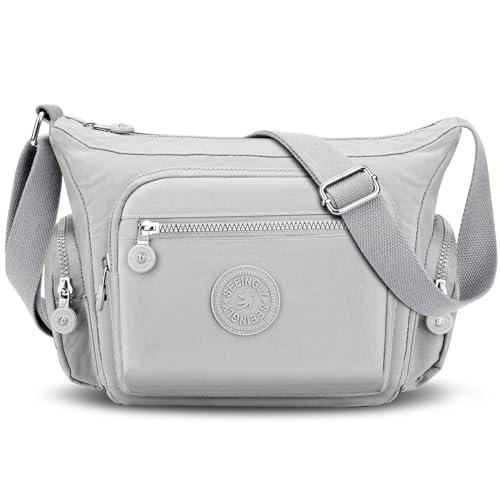 Faneam Umhängetasche für Damen Nylon Handtasche Mädchen Crossbody Bag mit Verstellbarem Handytasche zum Umhängen Schultertasche für Frauen Schule Reisen (Grau) von Faneam