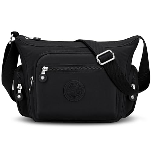 Faneam Umhängetasche für Damen Nylon Handtasche Mädchen Crossbody Bag mit Verstellbarem Handytasche zum Umhängen Schultertasche für Frauen Schule Reisen (Schwarz) von Faneam