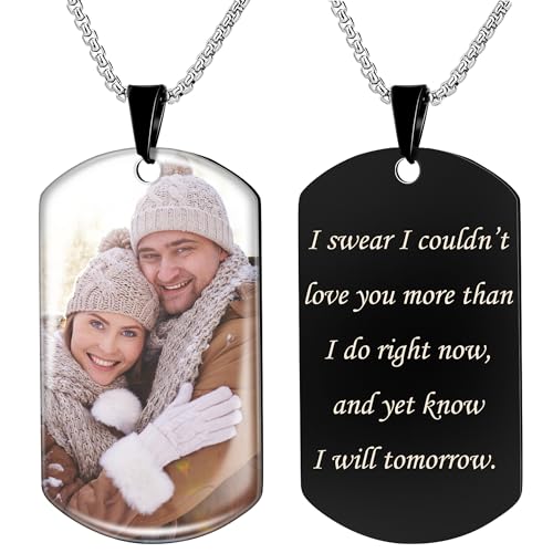 Fanery Sue Herren-Halskette mit Bild innen, personalisiertes Foto, individueller Text, Hundemarke, Halskette, Schmuck, Militär-Anhänger, Gedenkgeschenke für Männer, Edelstahl, Kein Edelstein Fanery Sue Herren-Halskette mit Bild innen, personalisiertes Foto, individueller Text, Hundemarke, Halskette, Schmuck, Militär-Anhänger, Gedenkgeschenke für Männer, Edelstahl, Kein Edelstein von Fanery Sue