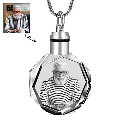 Fanery Sue Individuelle 2D-Kristall-Halskette mit Foto, personalisierte Bild-Halskette für Männer und Frauen, 2D-Lasergravur-Kristall-Halskette (runde Form) von Fanery Sue