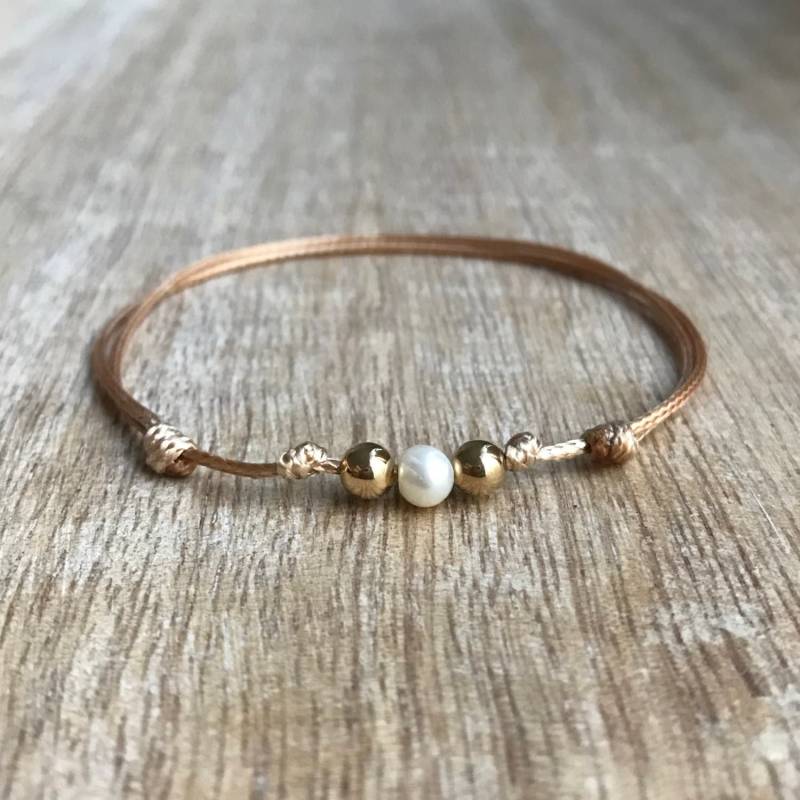 Bal Habor, Gold Perlen Fußkettchen, Wachskordel Perle Verstellbares Wasserdicht Wa001426 von Fanfarria