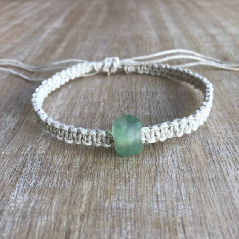 Grünes Meerglas Hanf Fußkettchen, Geflochten, Makramee Surfer Unisex, Armband Ha001949 von Fanfarria