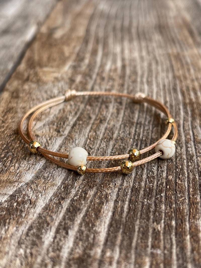 Kieselstein, Gold Und Stein Marmor Bead Fußkettchen Armband Einstellbar Wasserdicht Wa001757 von Fanfarria