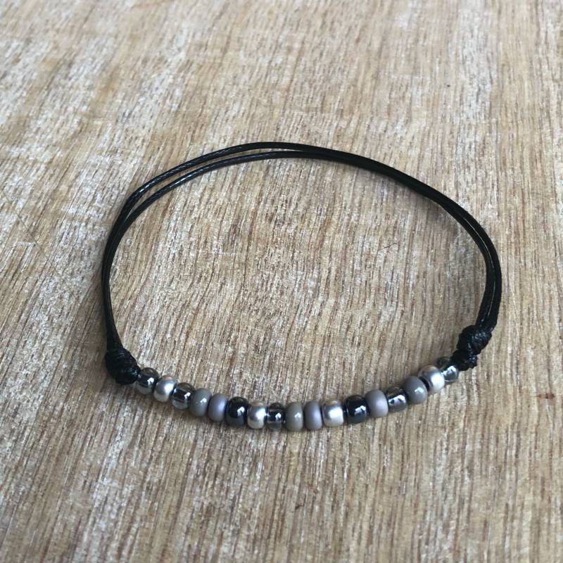 Meeresküste, Grau Perlen Fußkettchen, Wasserdicht, Gewachste Schnur Silber Verstellbares Fußkettchen Wa001543 von Fanfarria