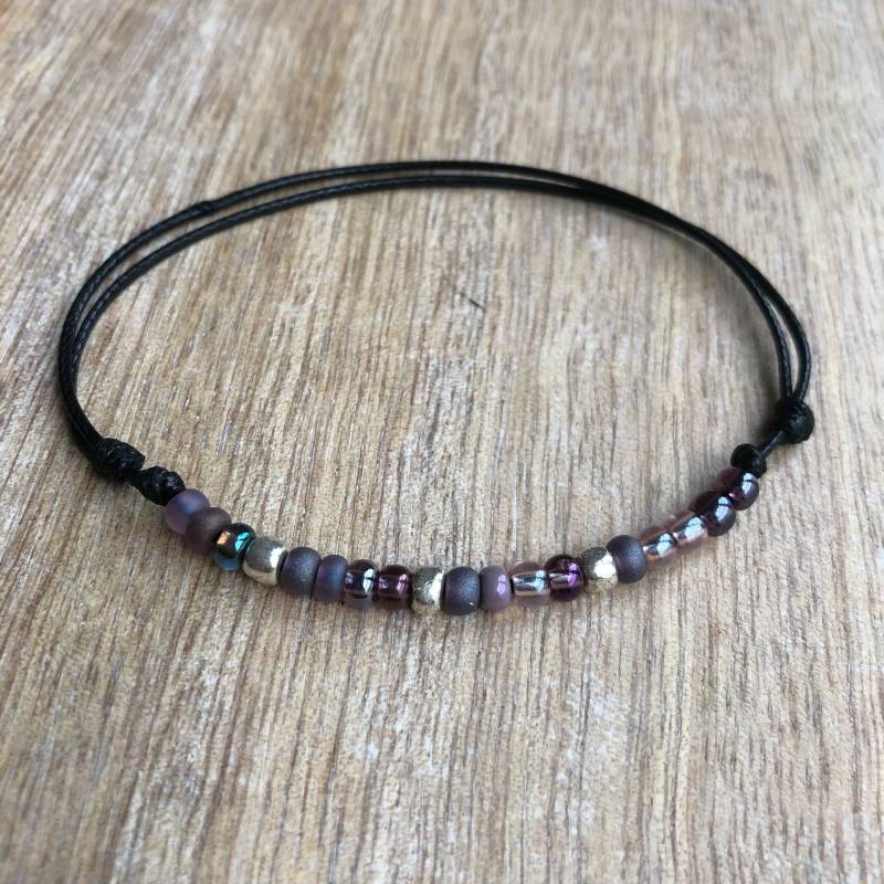 Meeresküste, Lila Perlen Fußkettchen, Gewachste Schnur Verstellbares Wasserdicht Wa001530 von Fanfarria